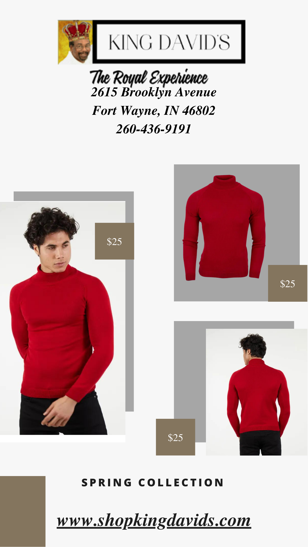 Men&#39;s Red Long Sleeve Turtle Neck SS9501-RED